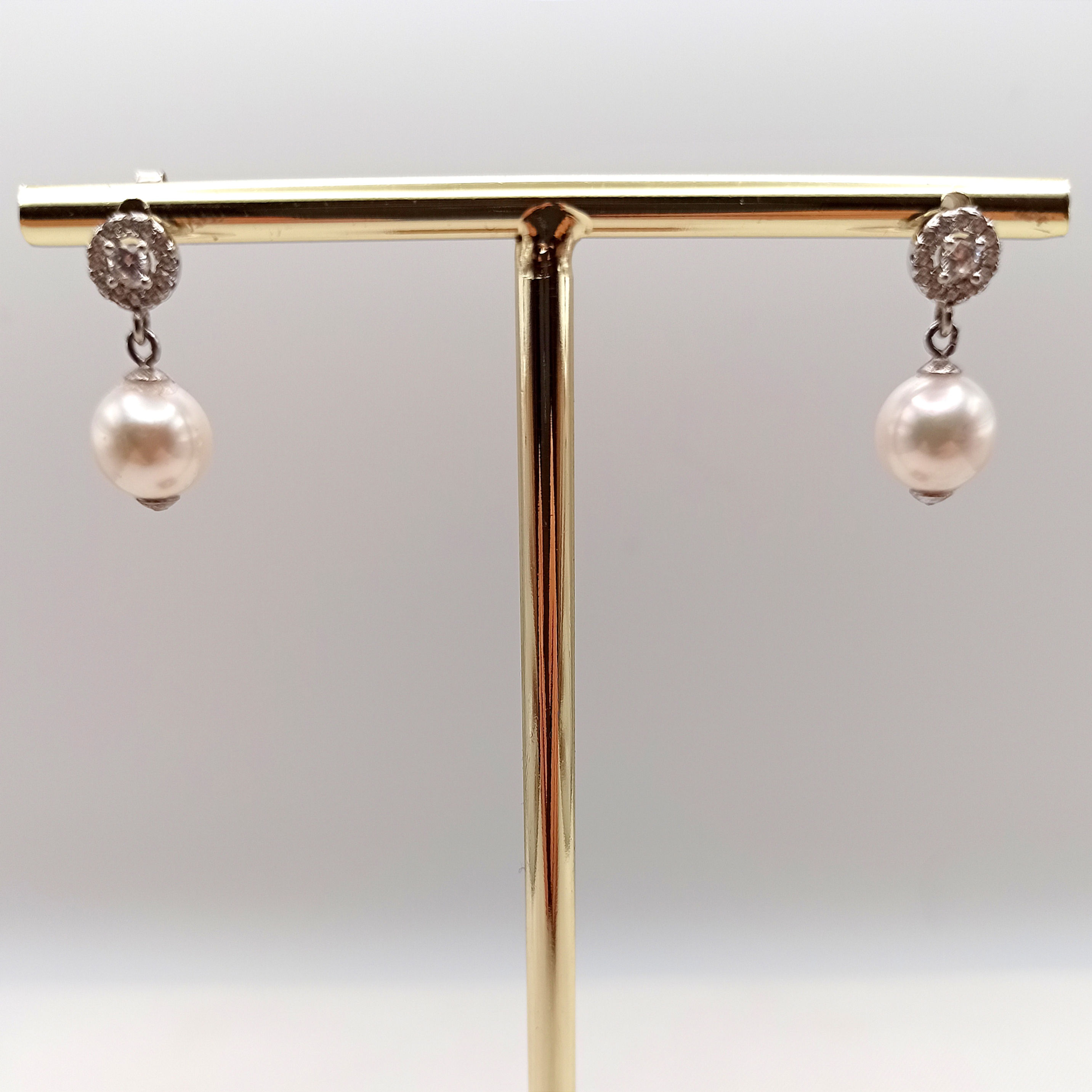 Tiny Disc With Round Japanese Akoya Pearl Drop Earrings