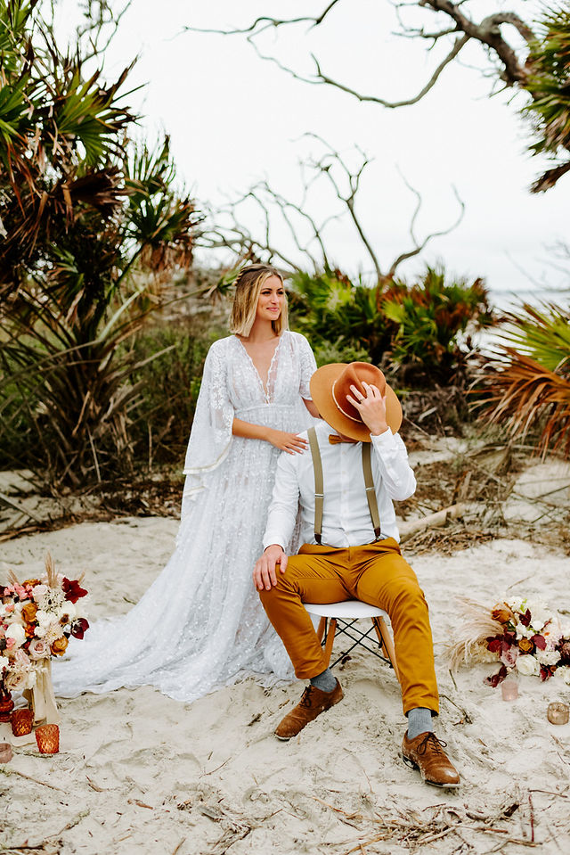 Bride and Groom Portraits for Boho Beach Elopement - Savannah Wedding Photographer