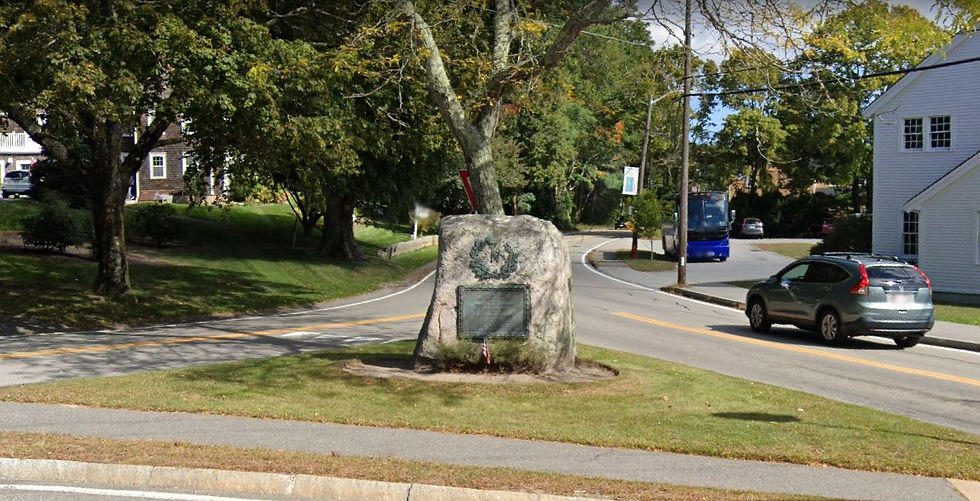 Memorial Boulder honoring Thomas Tupper located at the corners of main Street and Tupper Road, Sandwich, MA.