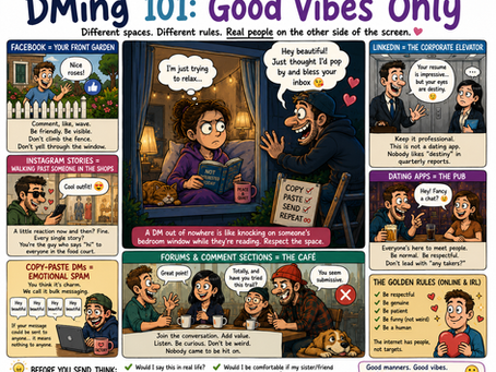 Comical image of men saying hello to women in real life