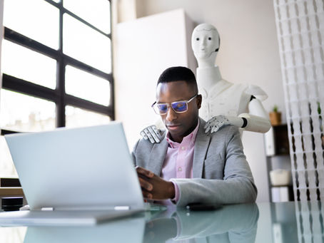 a robot massaging a businessman
