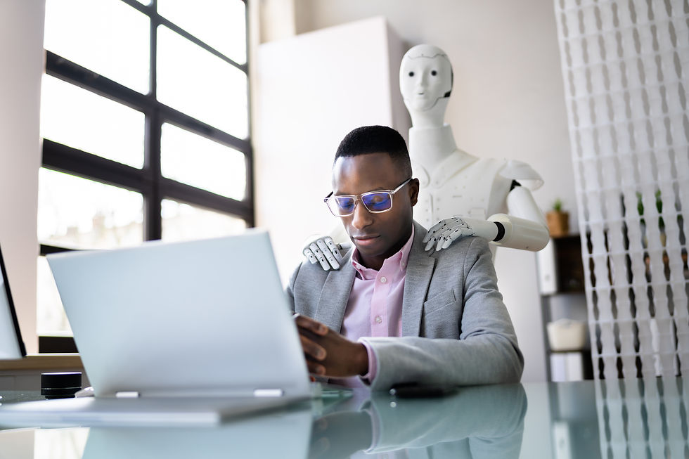 A businessman being massaged by a robot