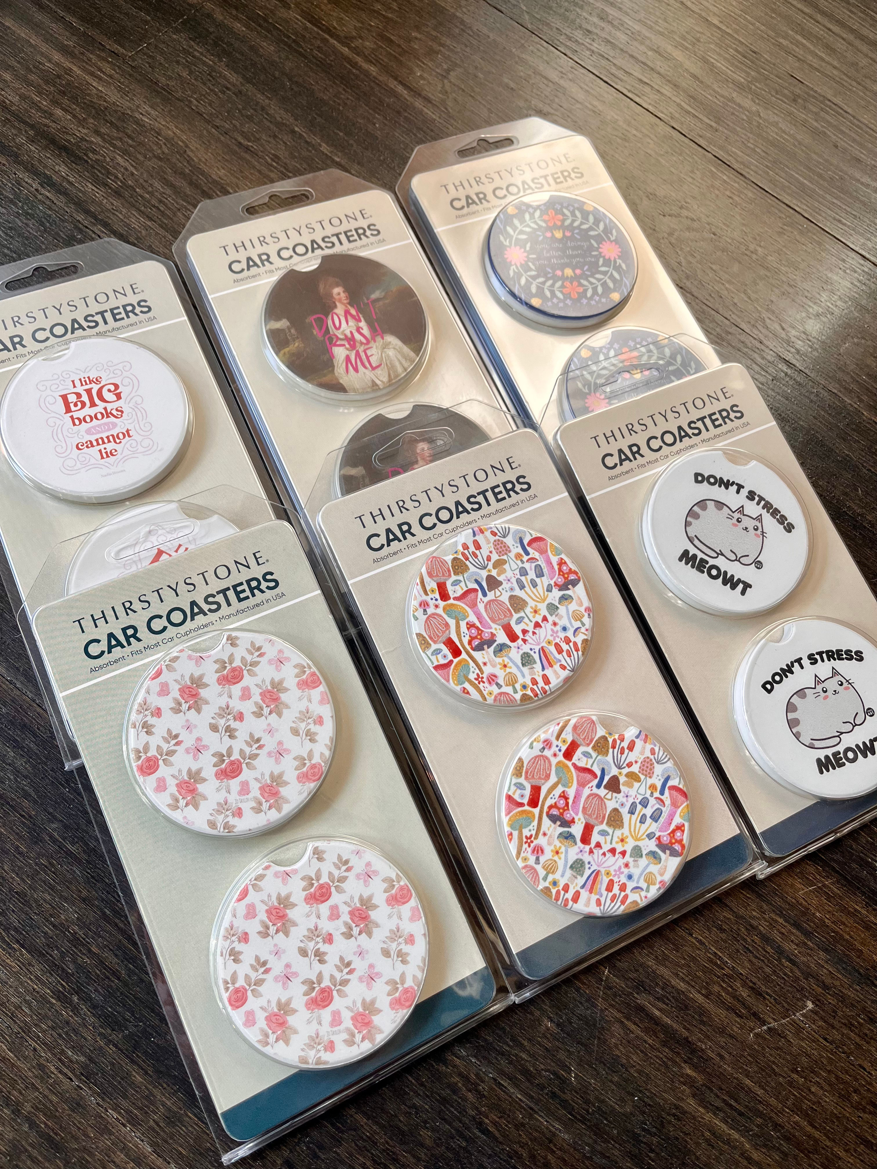 Absorbent Stone Car Coasters - 2 Pack (6 Designs!)