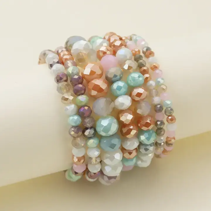 7 Piece Glass Beaded Bracelet Jewelry Set (Multiple Colors!)