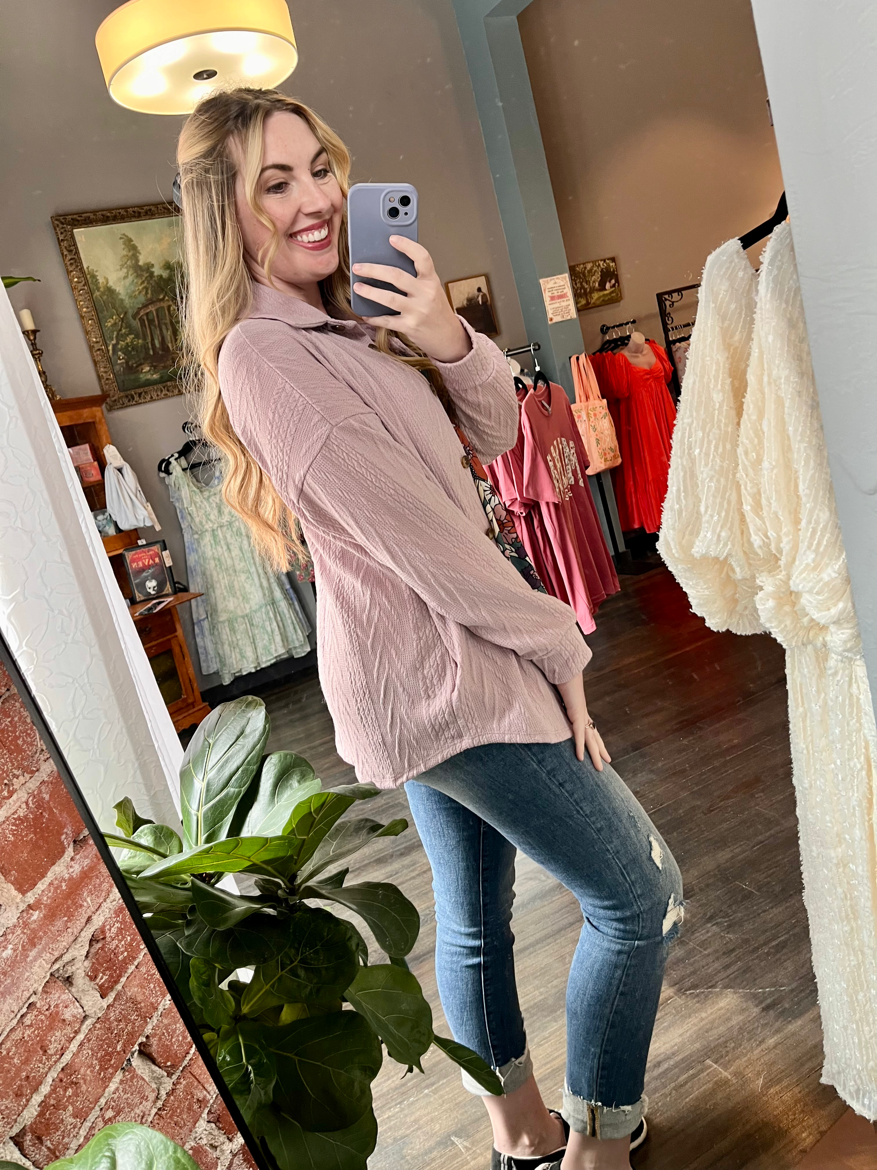 Lucy Lilac Cable Knit Lightweight Button-Down Shacket (S - XL)