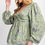 Thumbnail: Tatiana Twist Front Balloon Sleeve Green & Purple Floral Top (S - L)