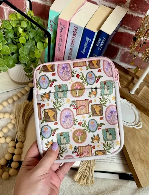 Mushroom Coquette Books Kindle E-Reader Pouch - Neoprene Zip Top Storage!