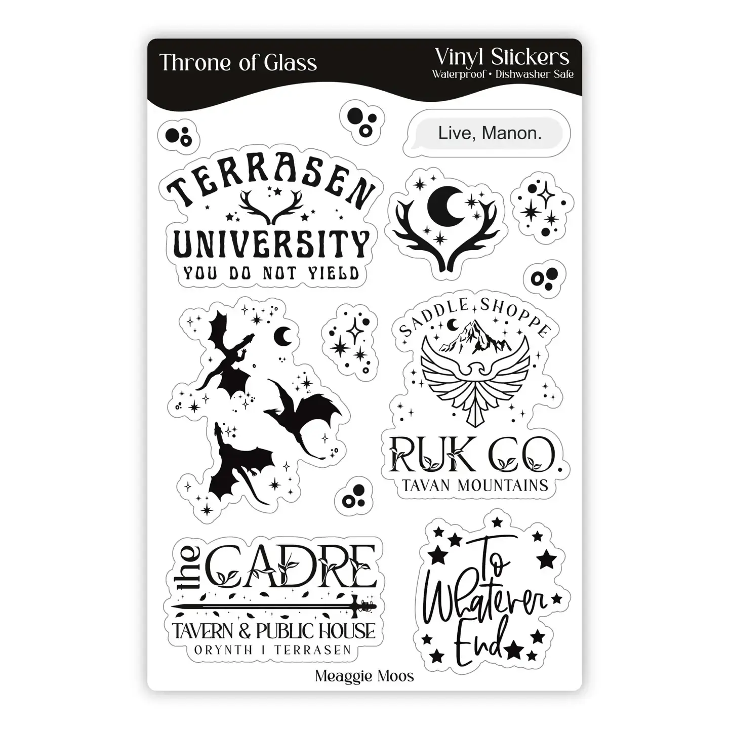 Throne of Glass Waterproof Vinyl Sticker Sheet by Meaggie Moos