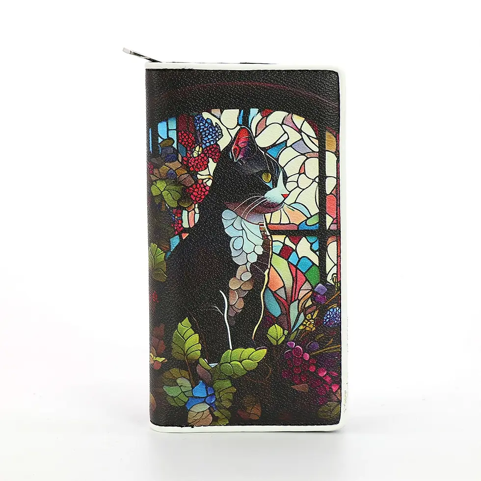 Tuxedo Cat Stained Glass Wallet, Gift for Cat Lover