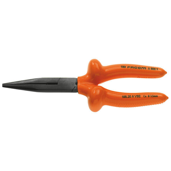 1000 Volt Insulated Long Semi-Round Nose Pliers - Straight Nose