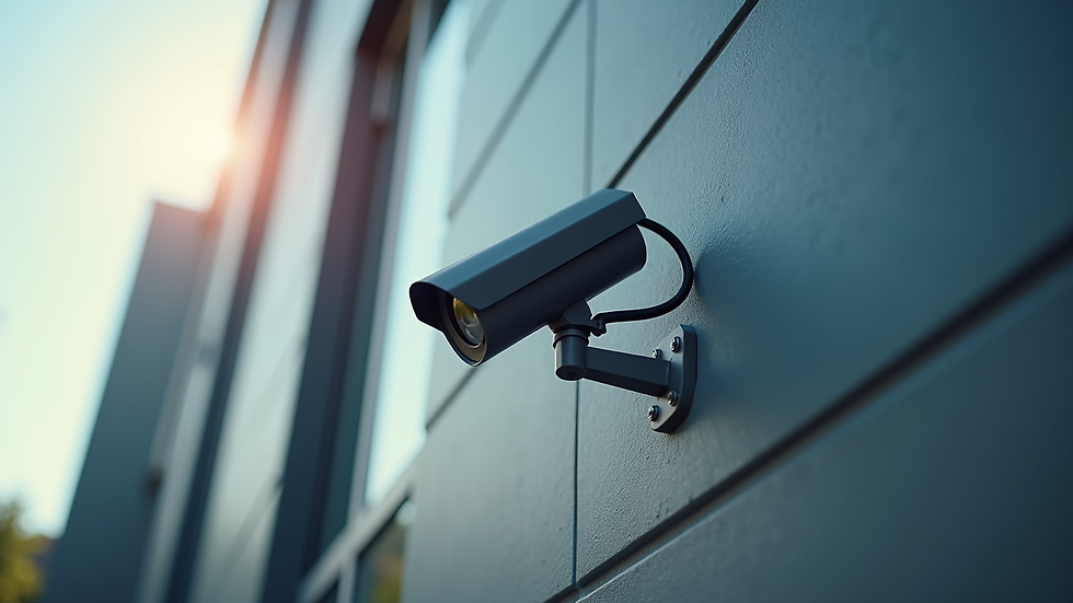 Close-up view of a security technician installing a CCTV camera on a commercial building
