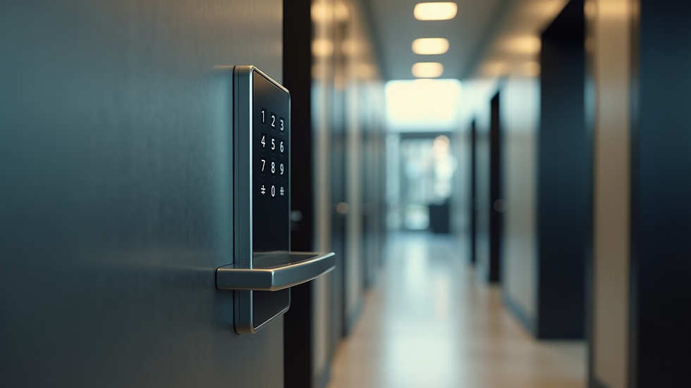 Close-up view of a keypad access control system on a commercial door