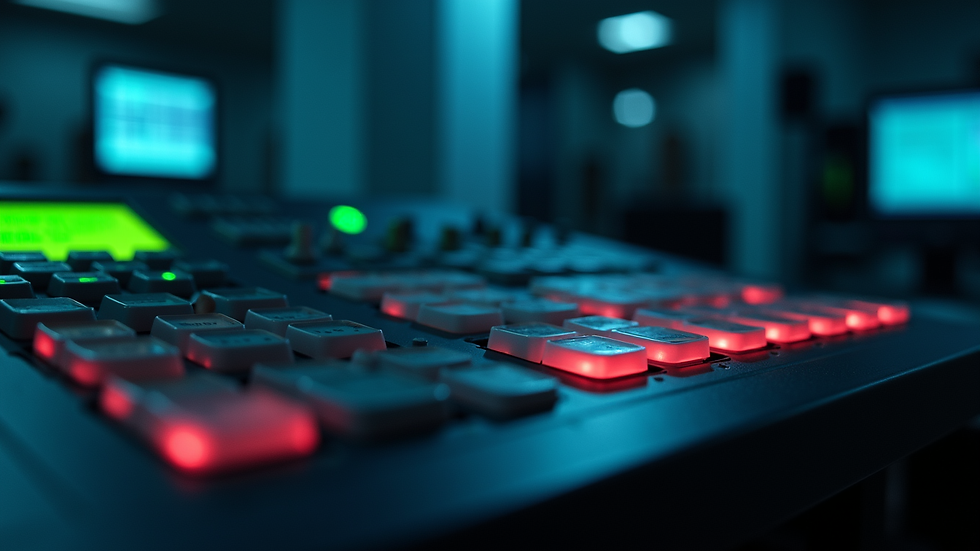 Close-up view of a security control panel with illuminated buttons