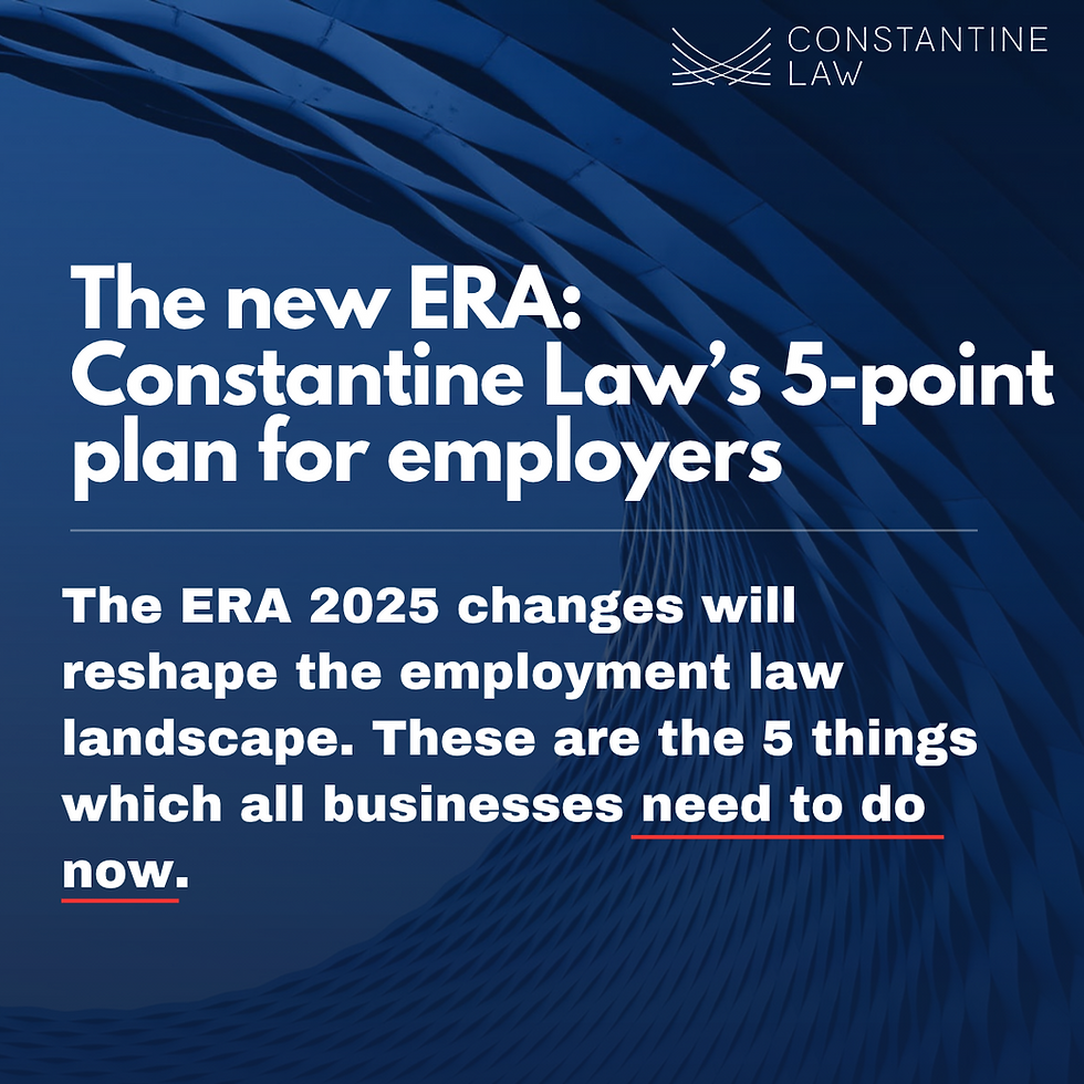 Blue Constantine Law graphic reading The new ERA: Constantine Law’s 5-point plan for employers.
