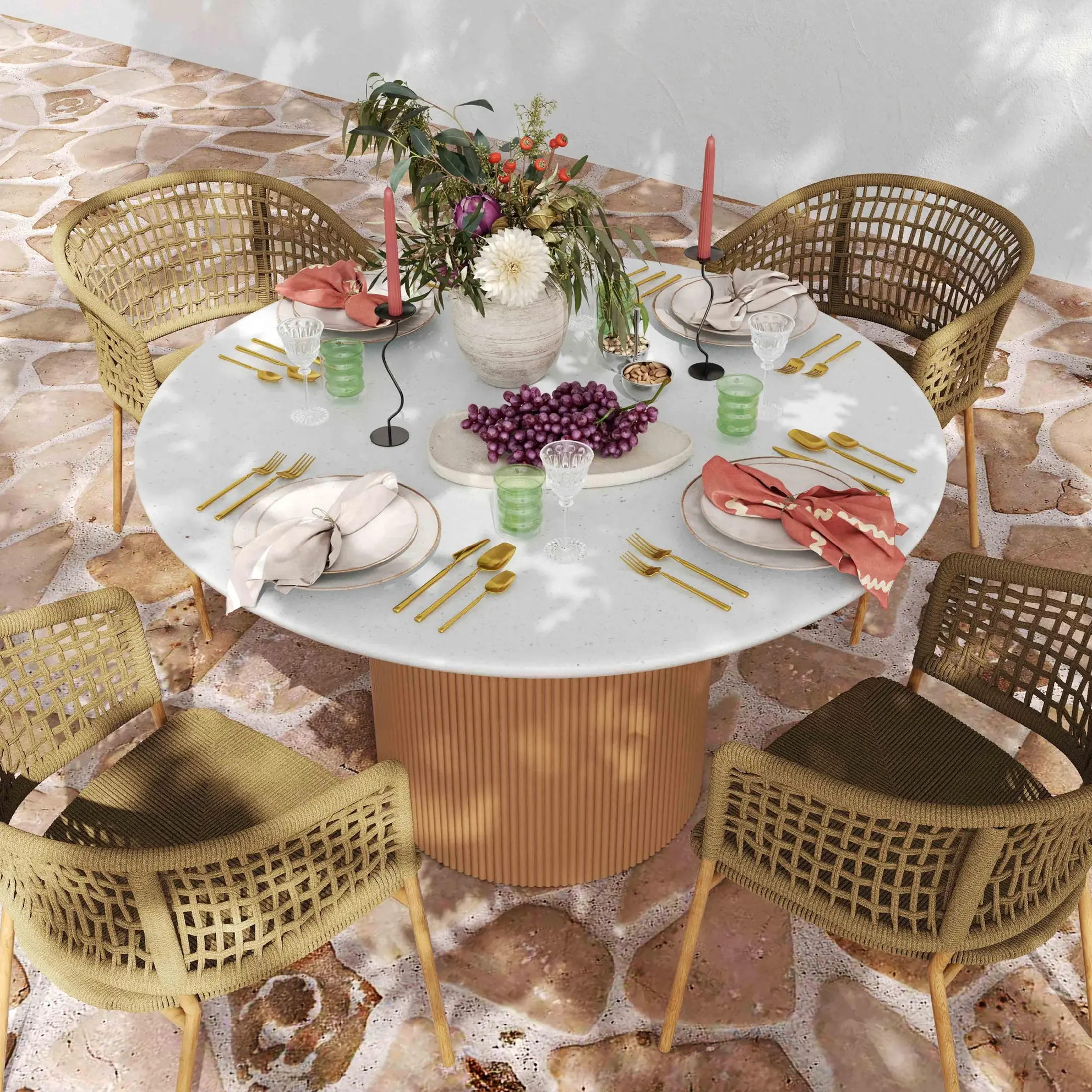 Faux Terrazzo and Terracotta Concrete Indoor / Outdoor 47" Round Dining Table