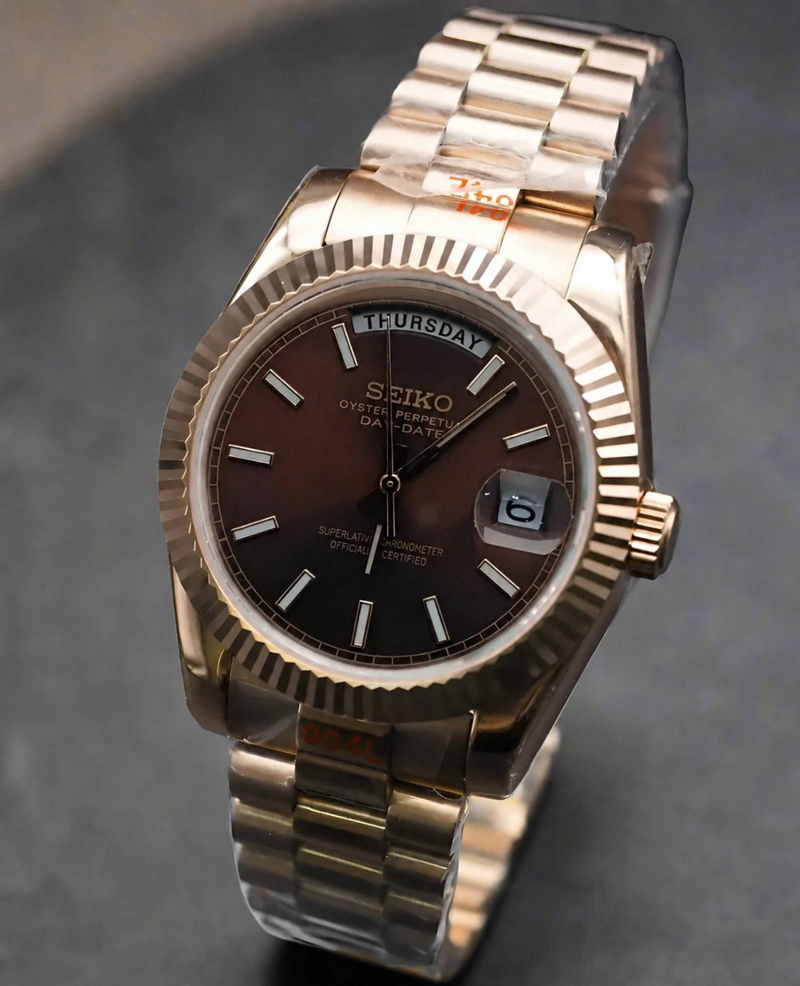 Seiko Day-Date Mod Watch – Rose Gold Chocolate Dial Automatic 39mm