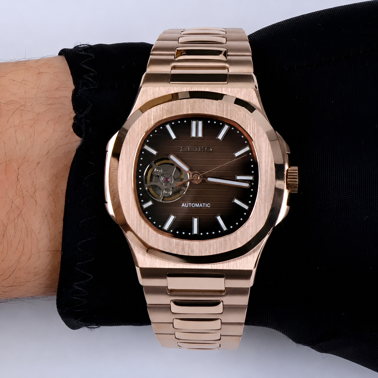 Seiko Nautilus Mod Watch – Rose-gold Chocolate Dial Open Heart Automatic 41mm