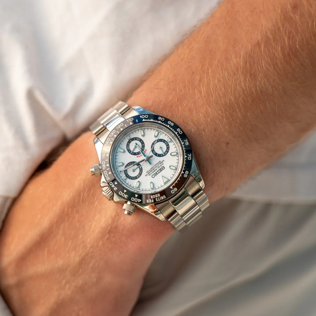 Seiko Panda Daytona Mod Watch – White Dial Chronograph 40mm