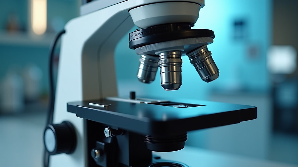 Close-up view of a laboratory microscope used for sperm analysis