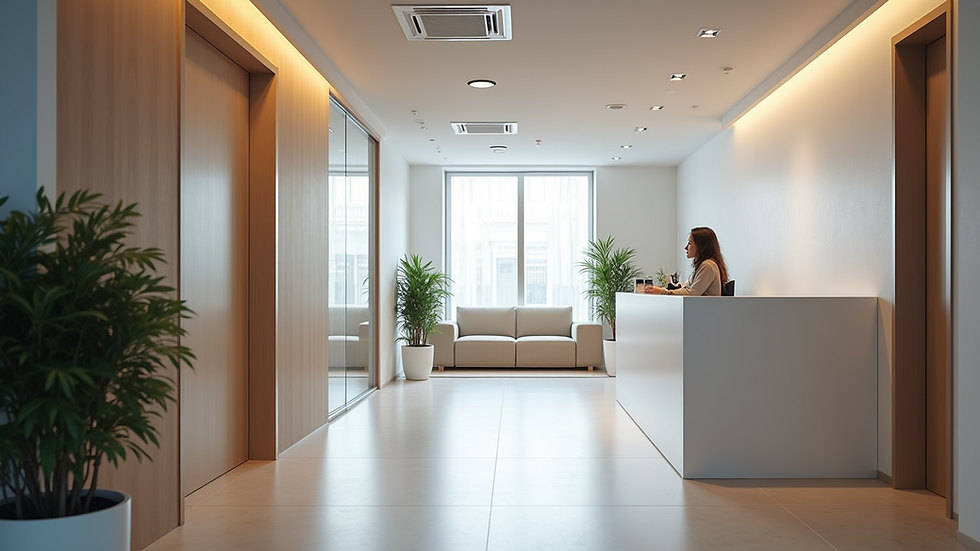 Eye-level view of a modern clinic reception area in London