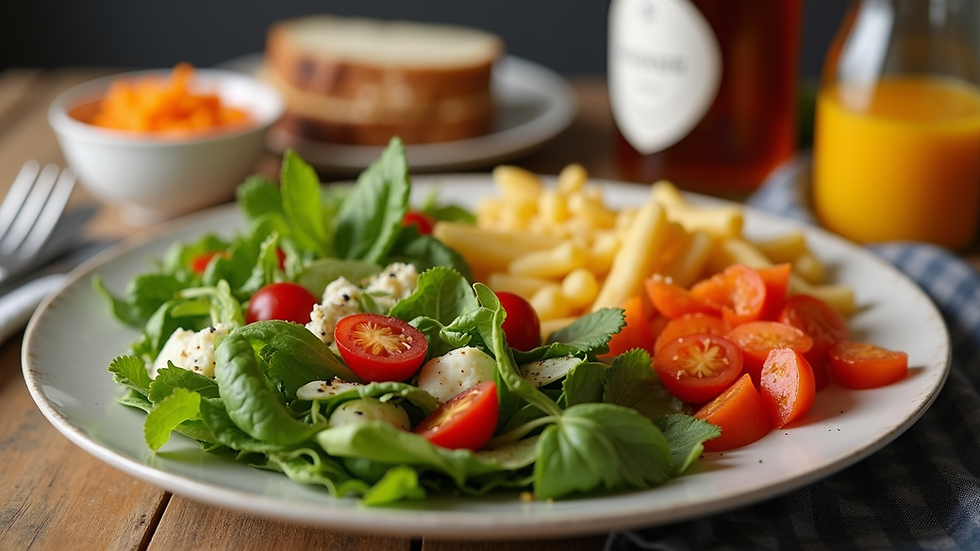 High-angle view of a healthy meal rich in vitamin D