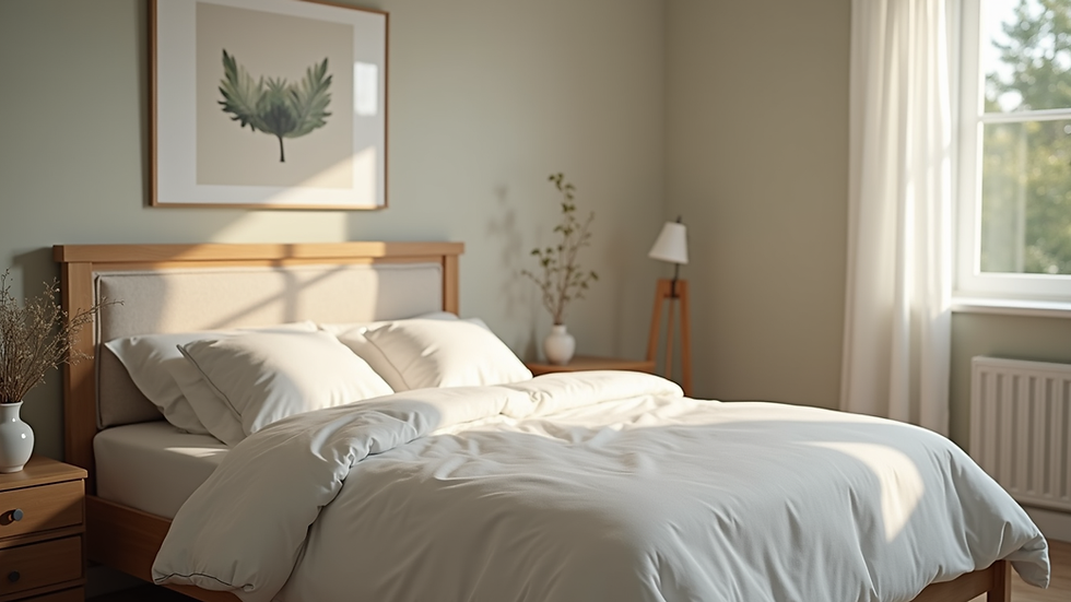 Eye-level view of a calm and serene bedroom setting