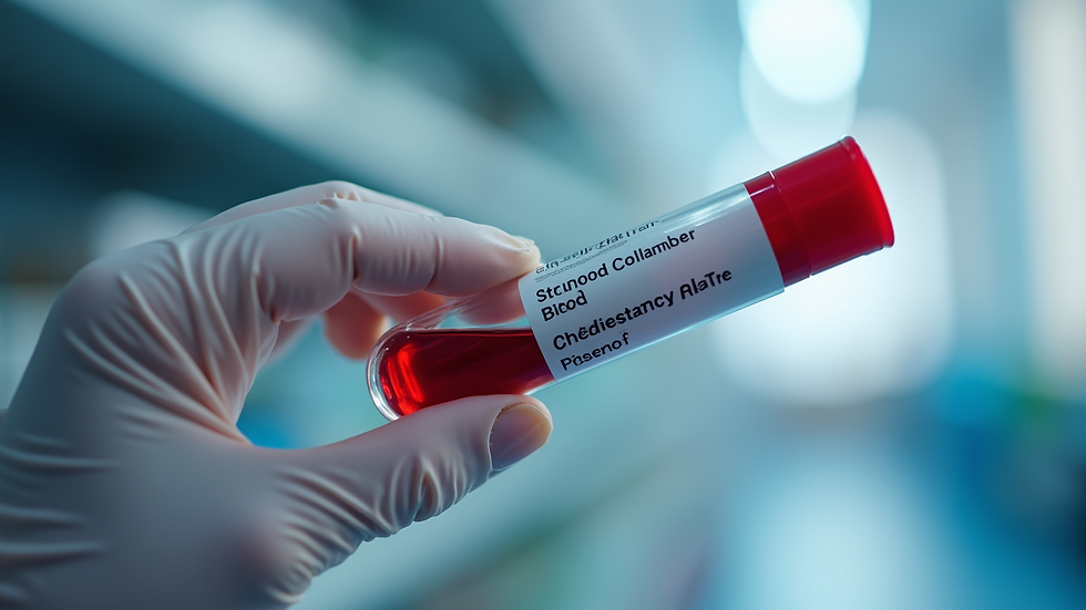 Close-up of a laboratory test tube with blood sample