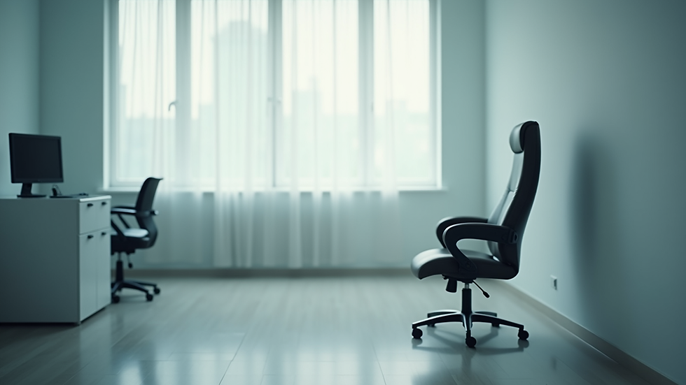 Close-up view of a medical consultation room with a desk and chair