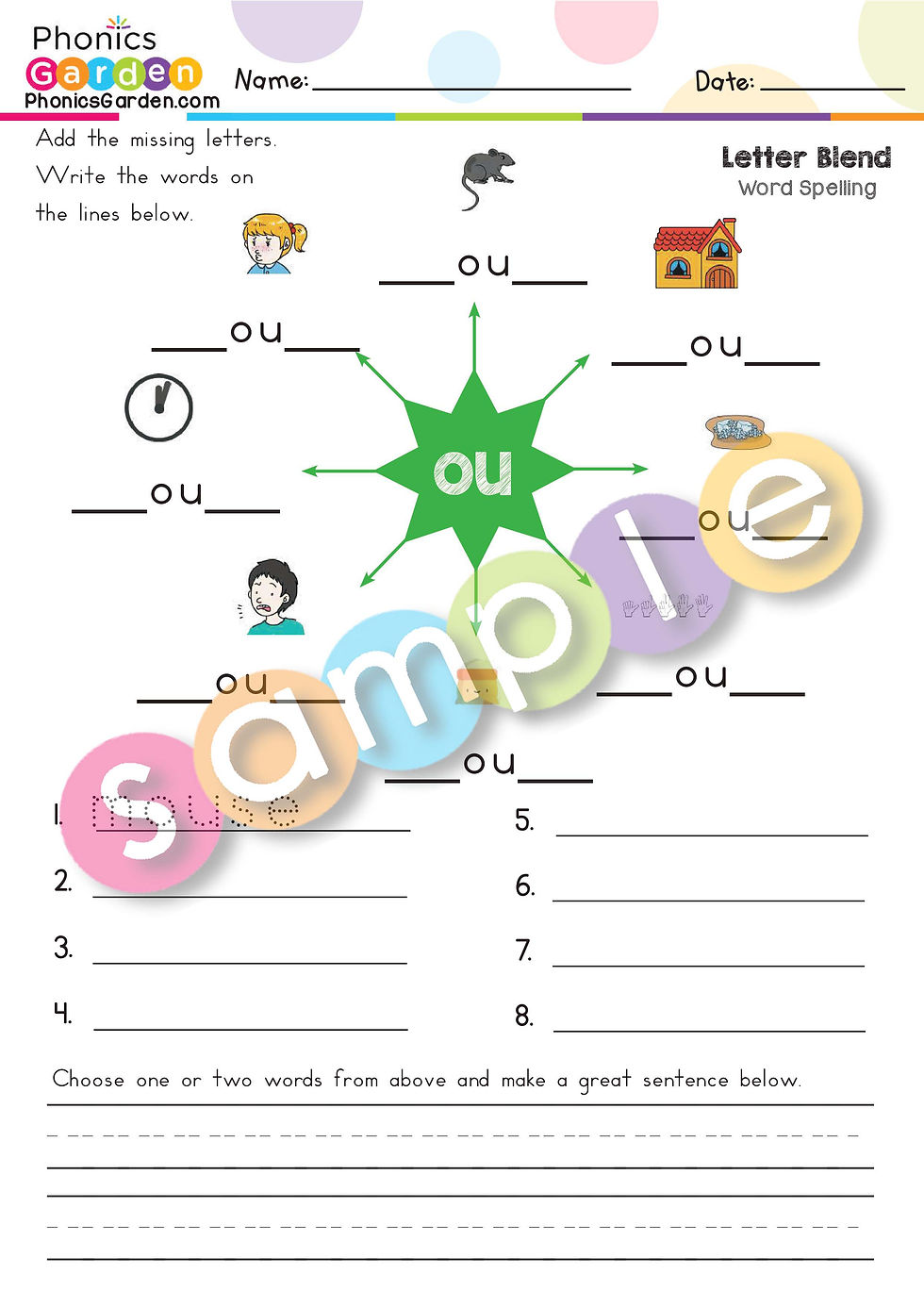 Thumbnail: OU | #2 | Pat-a-Word | Diphthong Word Wheel Bundle | 8 Pages