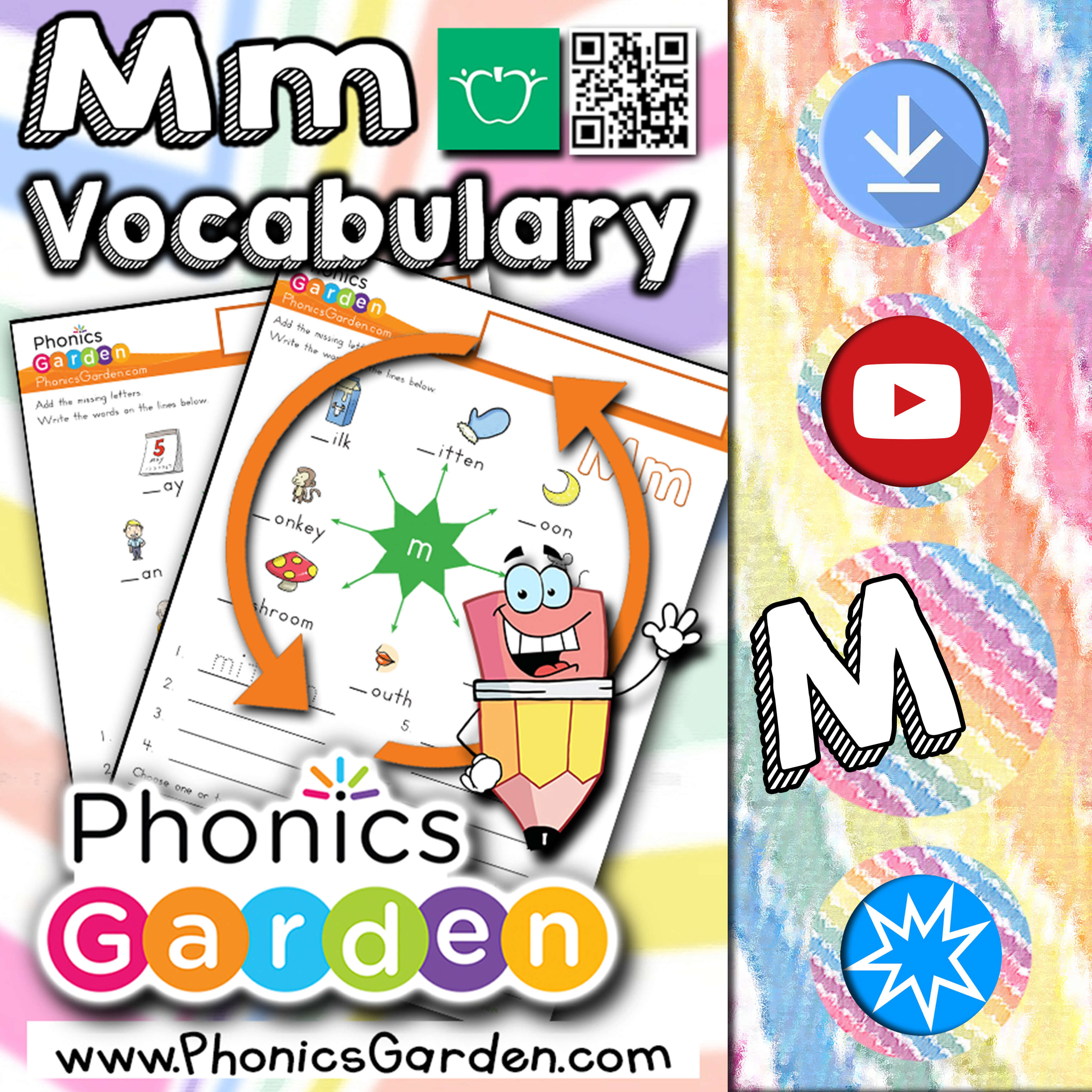 Mm | Word Wheel Spelling | Phonics Vocabulary | 2 Pages