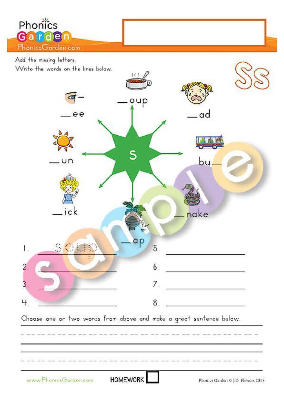 Thumbnail: Ss | Word Wheel Spelling | Phonics Vocabulary | 2 Pages