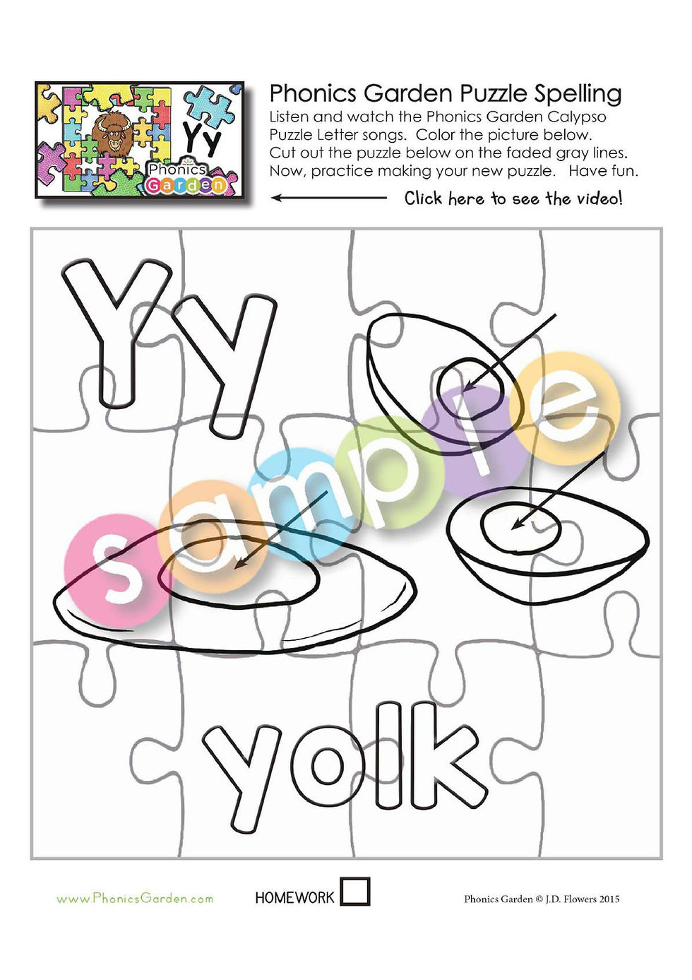 Thumbnail: Yy | Calypso Puzzle Spelling | 8 Pages