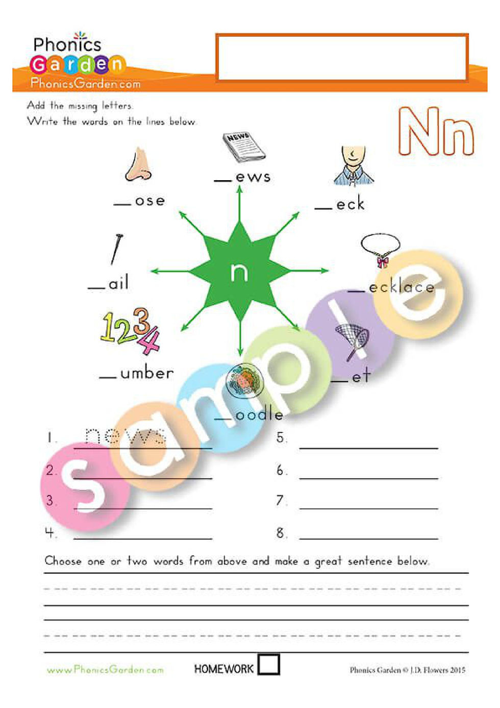 Thumbnail: Nn | Word Wheel Spelling | Phonics Vocabulary | 2 Pages