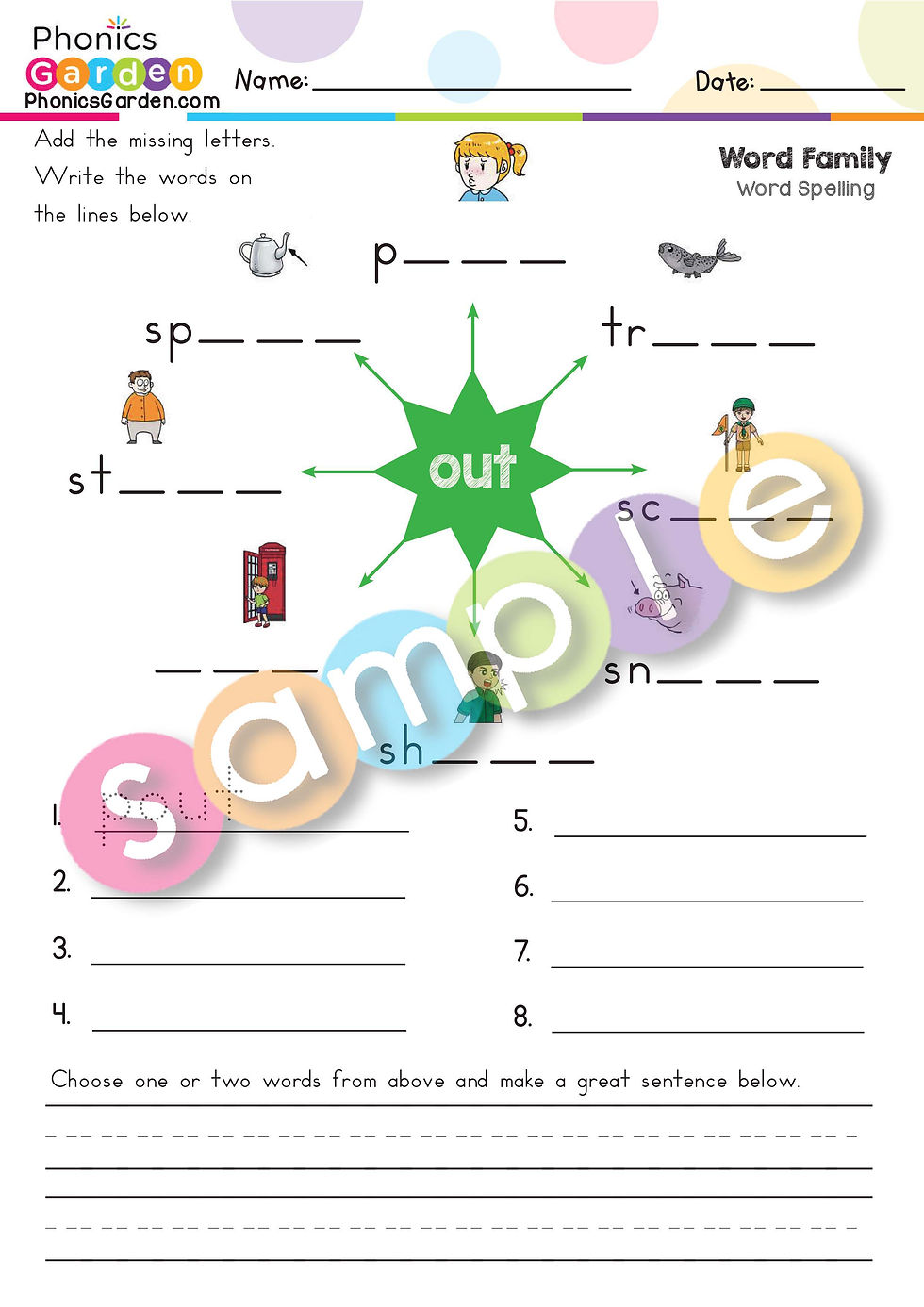 Thumbnail: OUT | Pat-a-Word | Word Family Word Wheel Bundle | 8 Pages