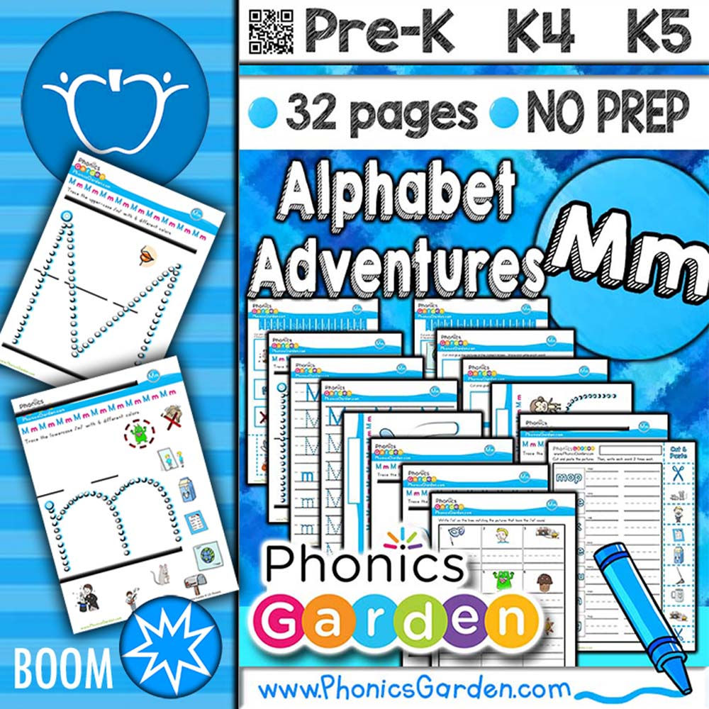 Mm | Alphabet Adventure | Letter Recognition | CVC | 32 Pages