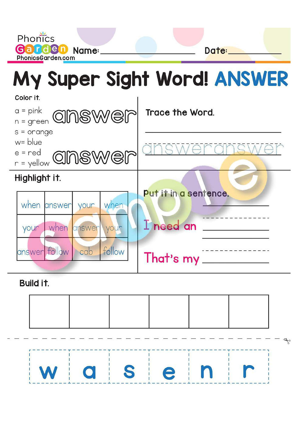 Thumbnail: Sight Word "ANSWER" | Bundle | 20 Pages