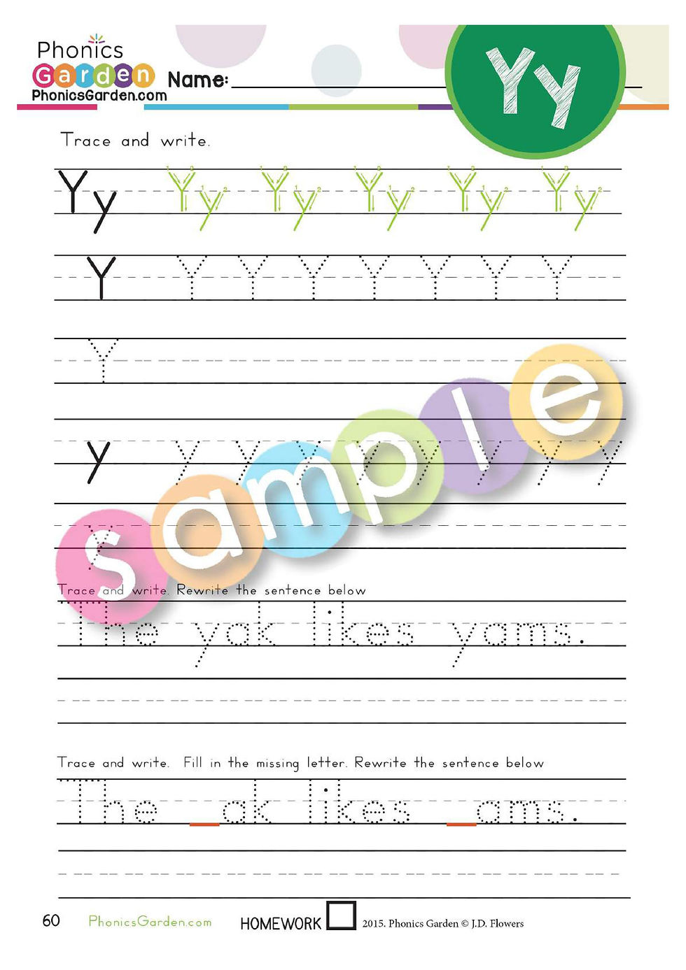 Thumbnail: Yy | Phonics | Spelling | Vocabulary | ORANGE | 15 Pages
