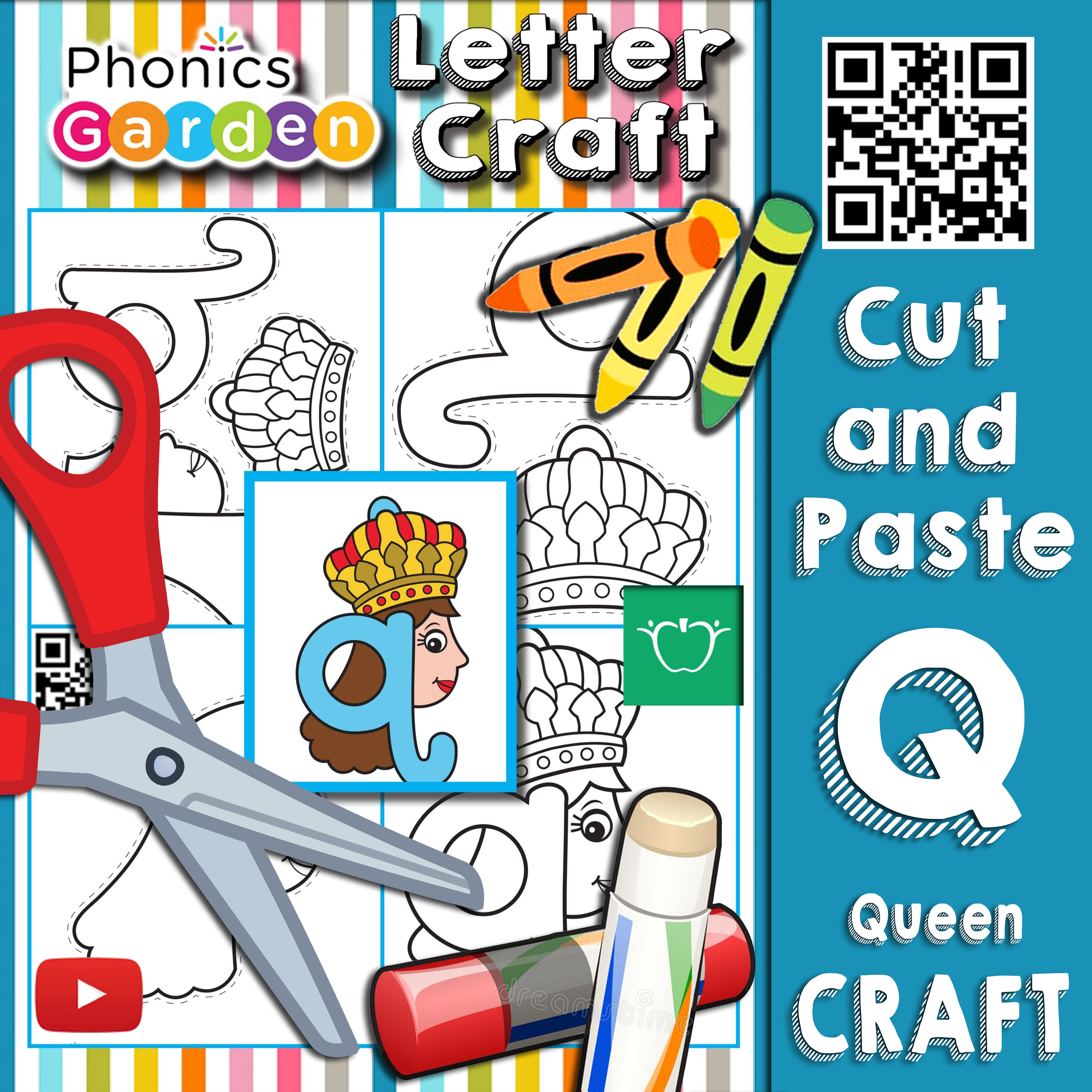 Qq | Letter Craft | queen | Lowercase q | 5 Pages