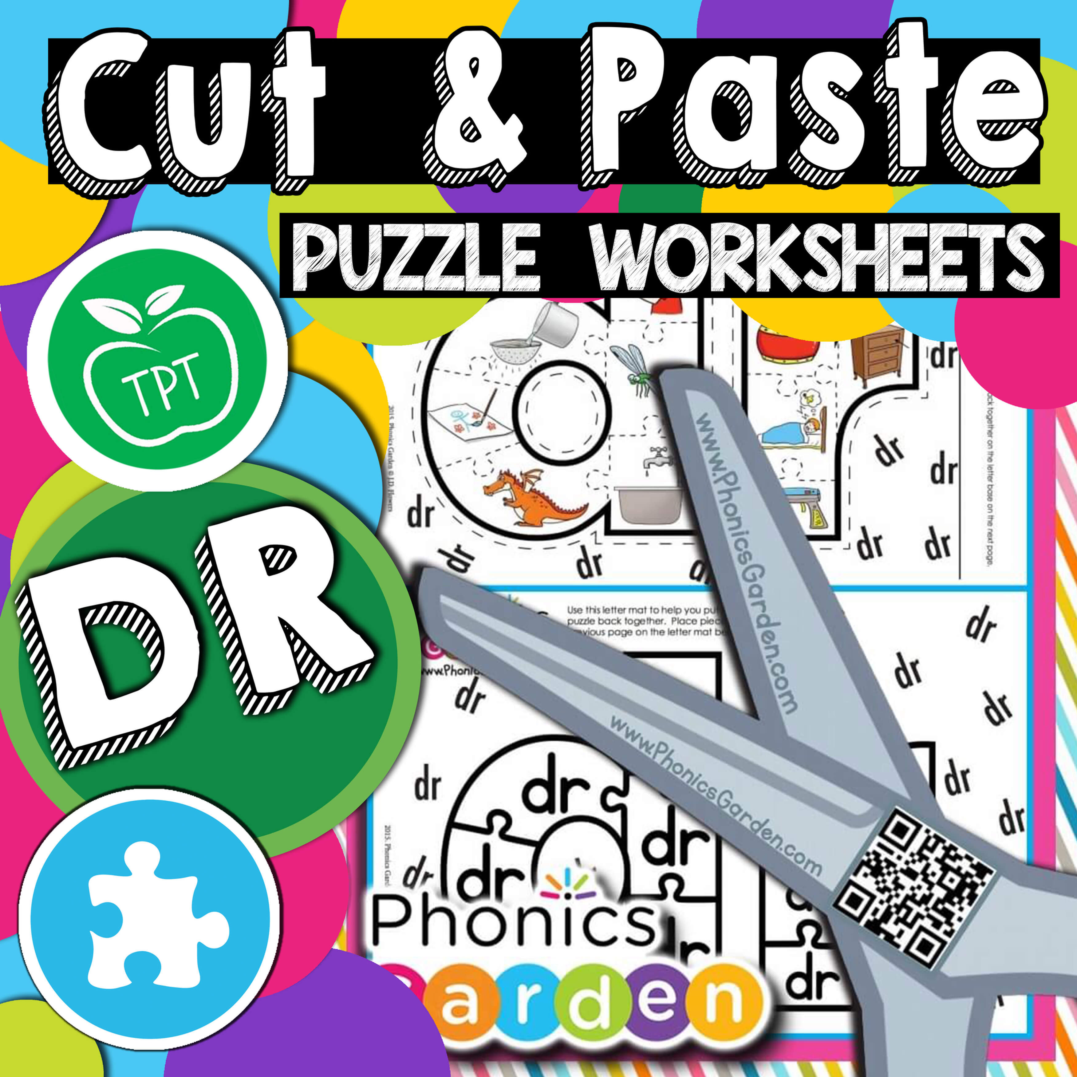 DR | Alphabet Puzzle | Multi-Level Worksheets | Cut & Paste | 4 Pages