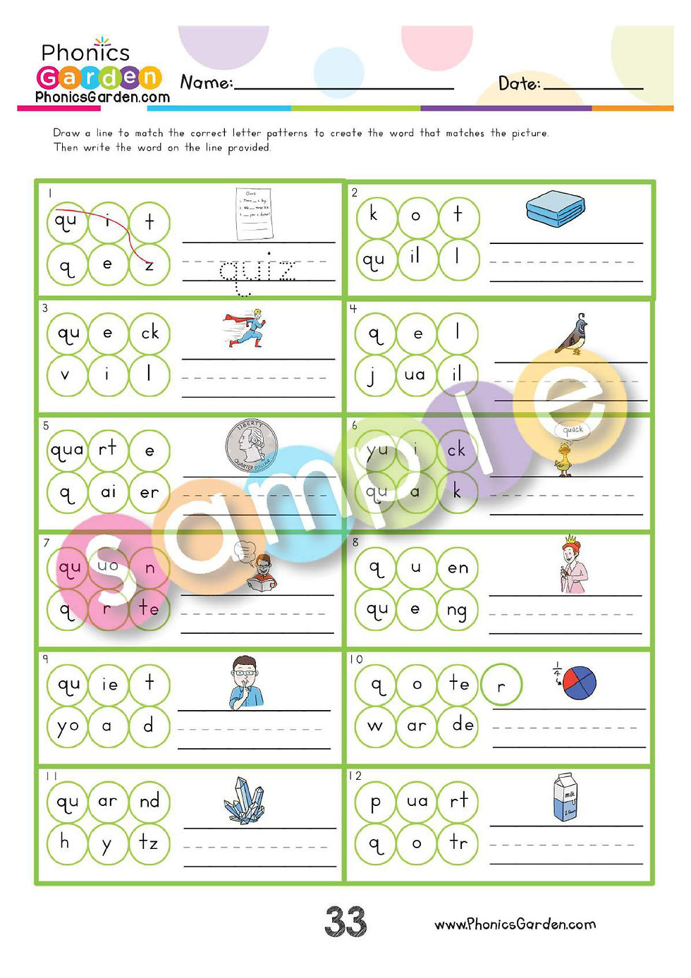 Thumbnail: Qq | Phonics | Spelling | Vocabulary | GREEN | 37 Pages