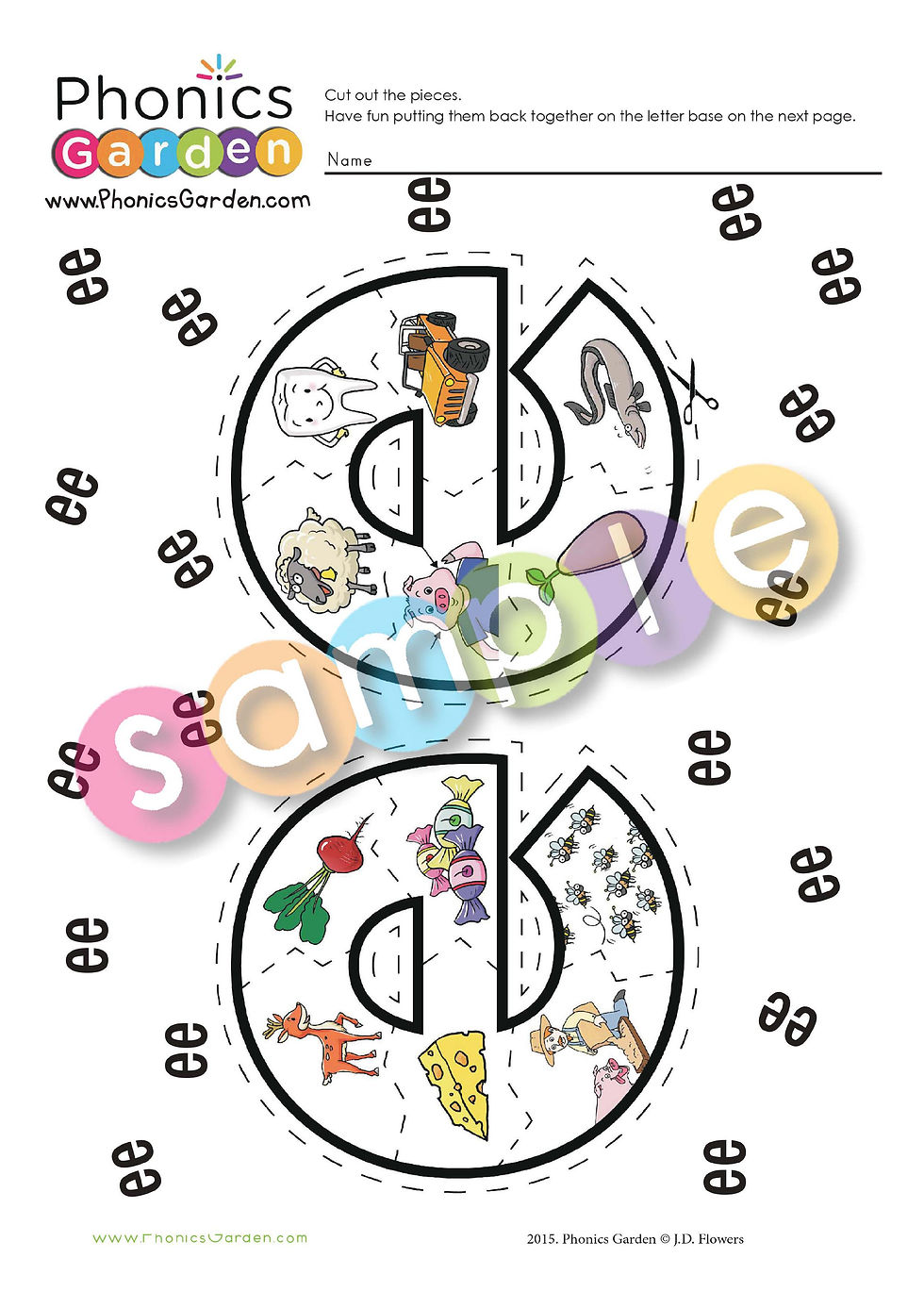 Thumbnail: EE | Alphabet Puzzle | Multi-Level Worksheets | Cut & Paste | 4 Pages