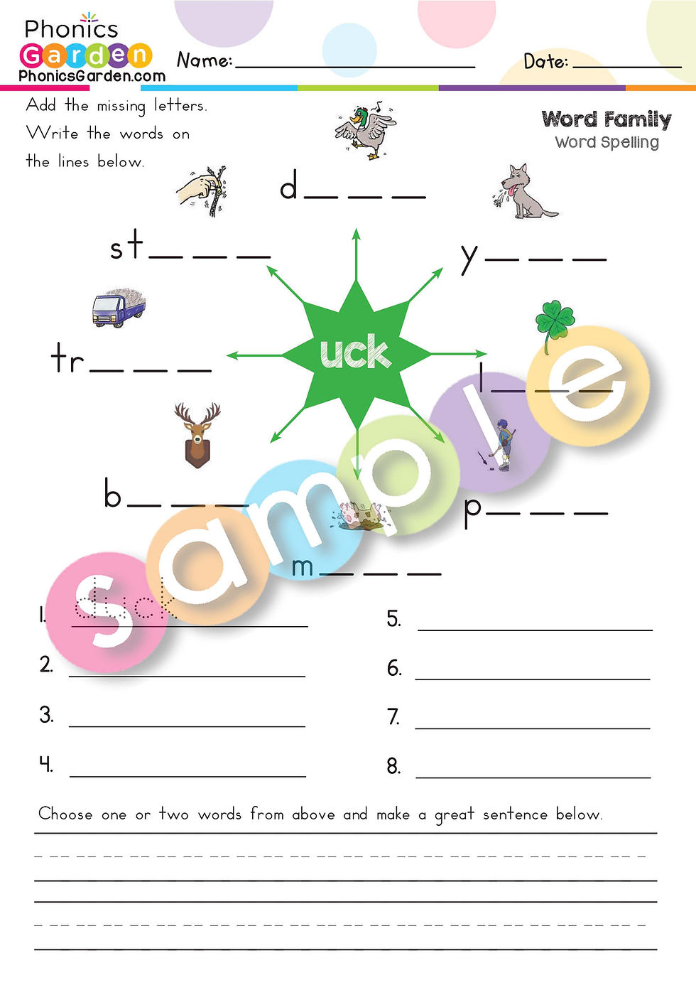 Thumbnail: UCK | Pat-a-Word | Word Family Word Wheel Bundle | 8 Pages