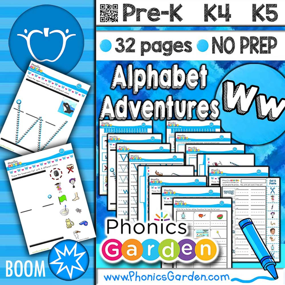 Ww | Alphabet Adventure | Letter Recognition | CVC | 32 Pages