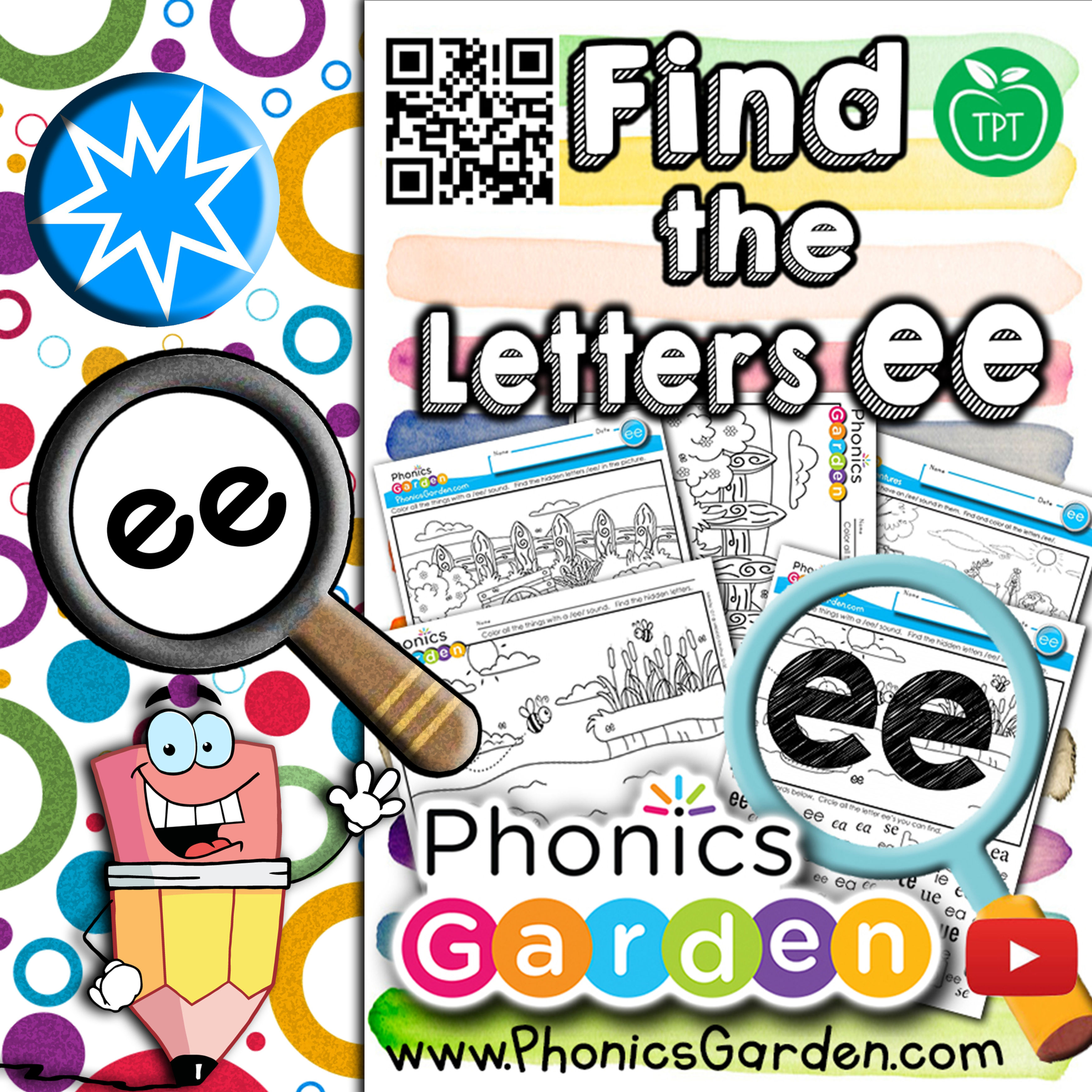 ee | Digraph | Find the Letter | Letter Search Worksheets | 4 Pages