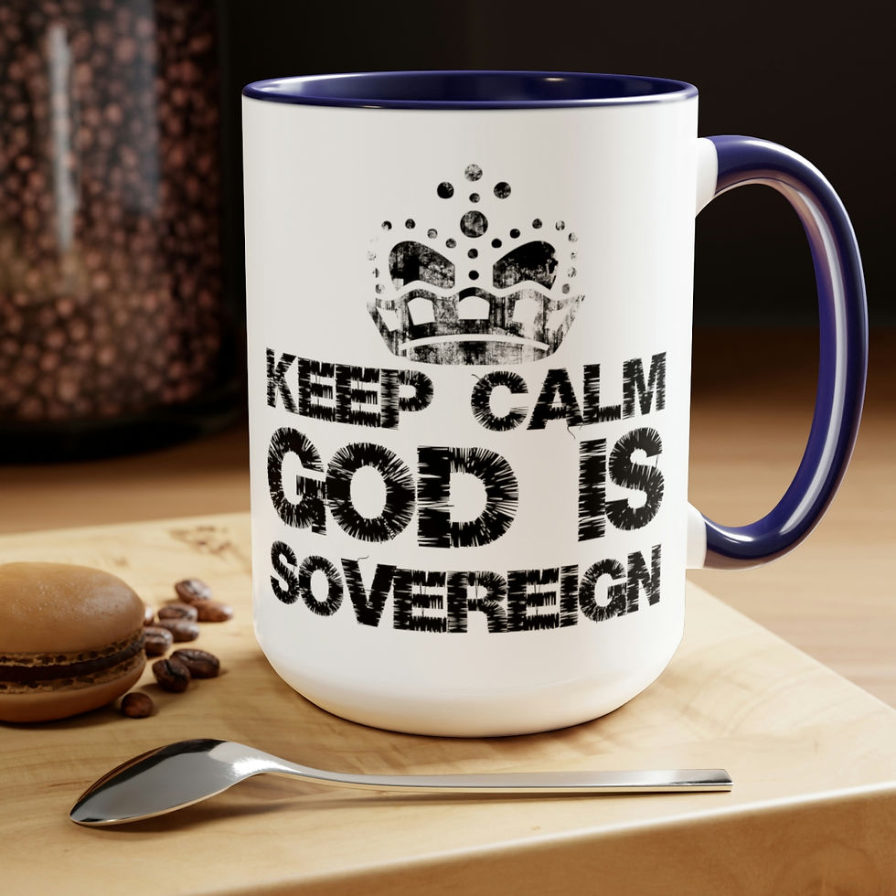Thumbnail: Two-Tone Keep Calm God is Sovereign Coffee Mugs, 15oz