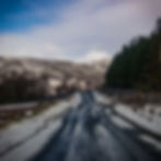 A snowy road in the Scottish Highlands