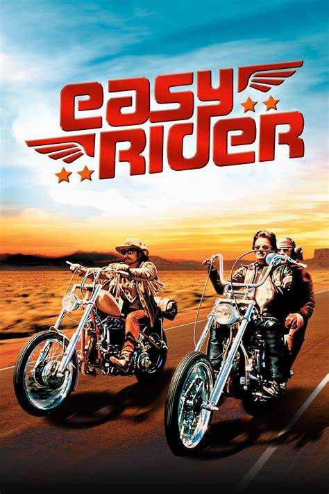 Easy Rider movie film poster. Peter Fonda, Jach Nicholson and Dennis Hopper on motorbikes.