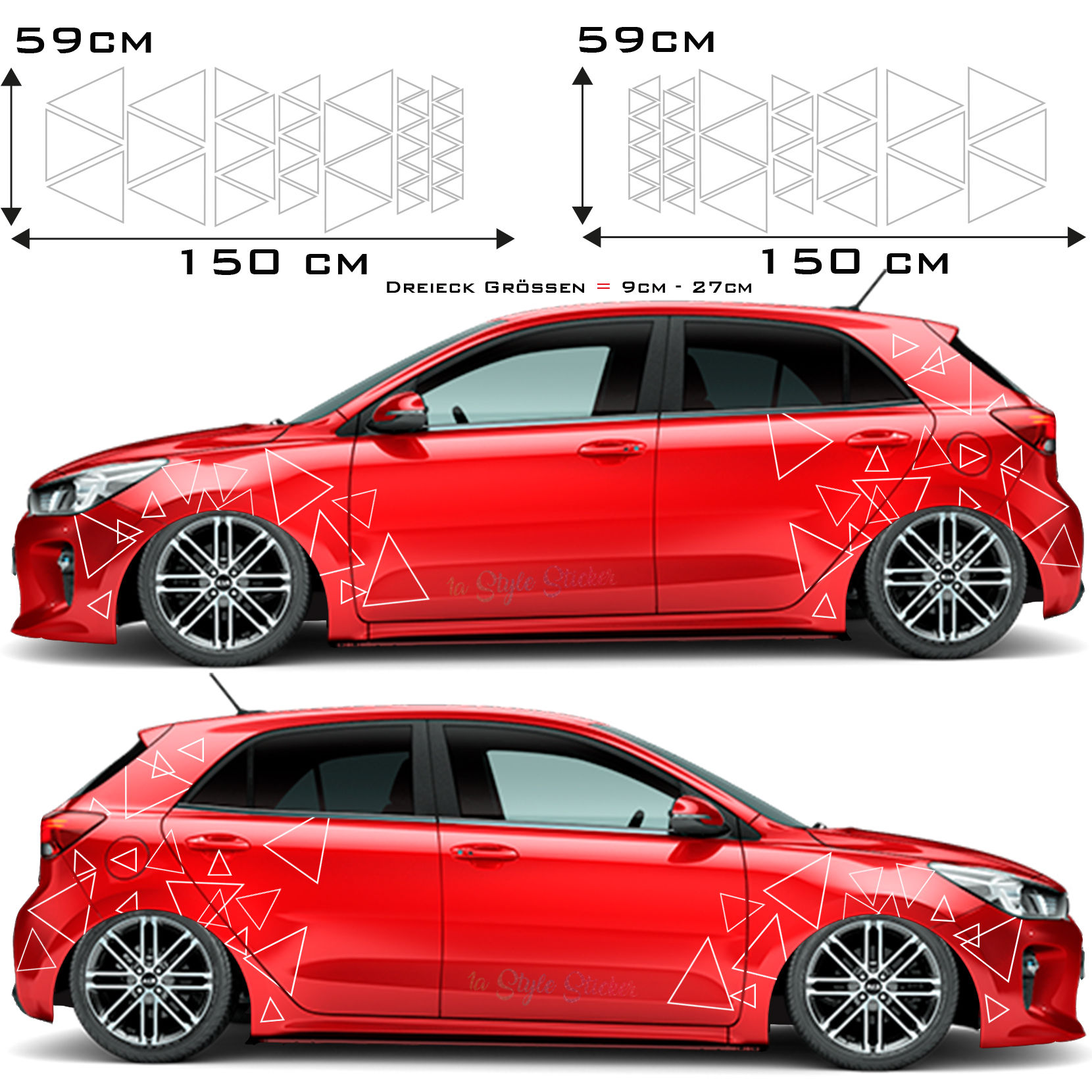 Auto Seitenaufkleber Dreicke-Frei Set Gesamtansicht