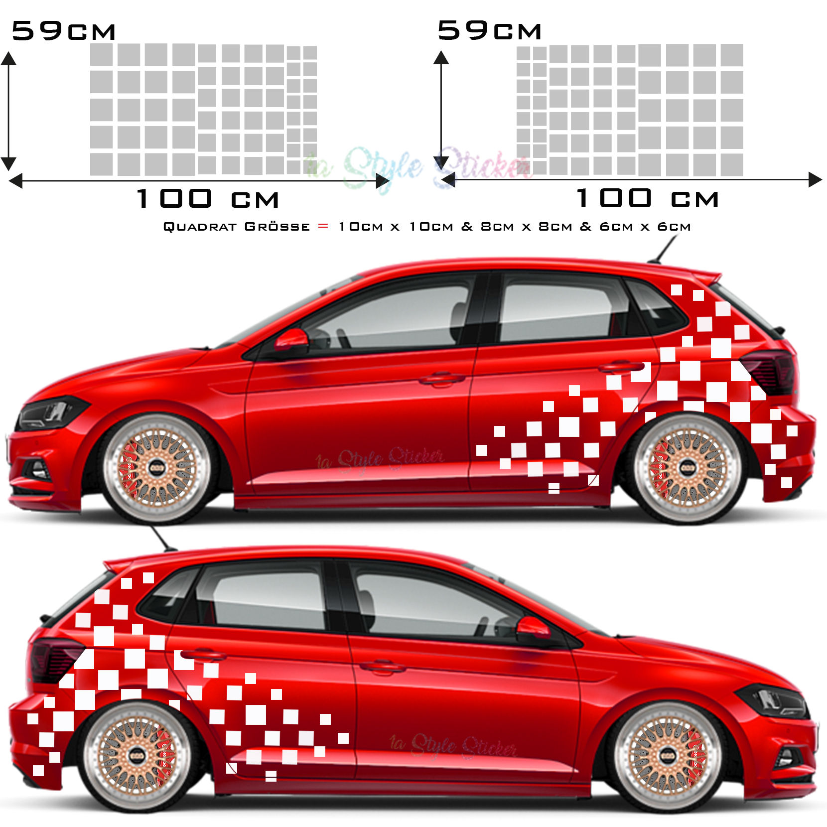 Auto Seitenaufkleber Rechteck Set Gesamtansicht