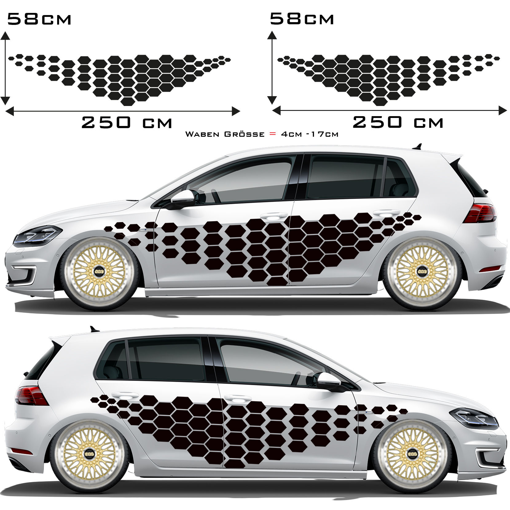 Auto Seitenaufkleber Waben, Rauten Muster Set Gesamtansicht